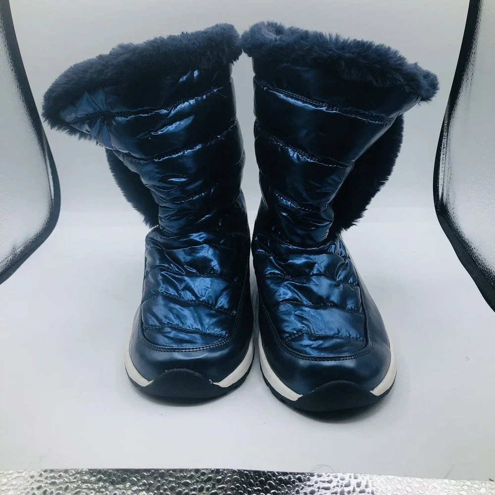 CHEEKS‎ womens winter boots shoe size 11 M quilted fabric upper matalic blue